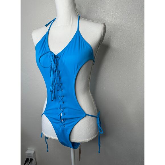 NWT Skims Lace-Up Monokini Turquoise One-Piece Swimsuit XS - Picture 1 of 12